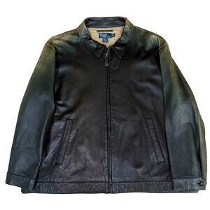 Vintage Rare Polo Ralph Lauren Black Leather Jacket XL with Patina Fading